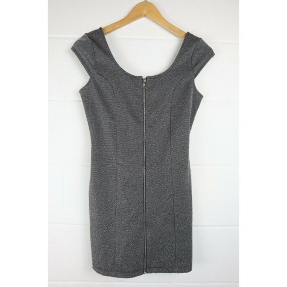 H&M Metallic Dress Womens Size 8 Divided Back Zip Textured Tight Bodycon Party - Picture 5 of 7